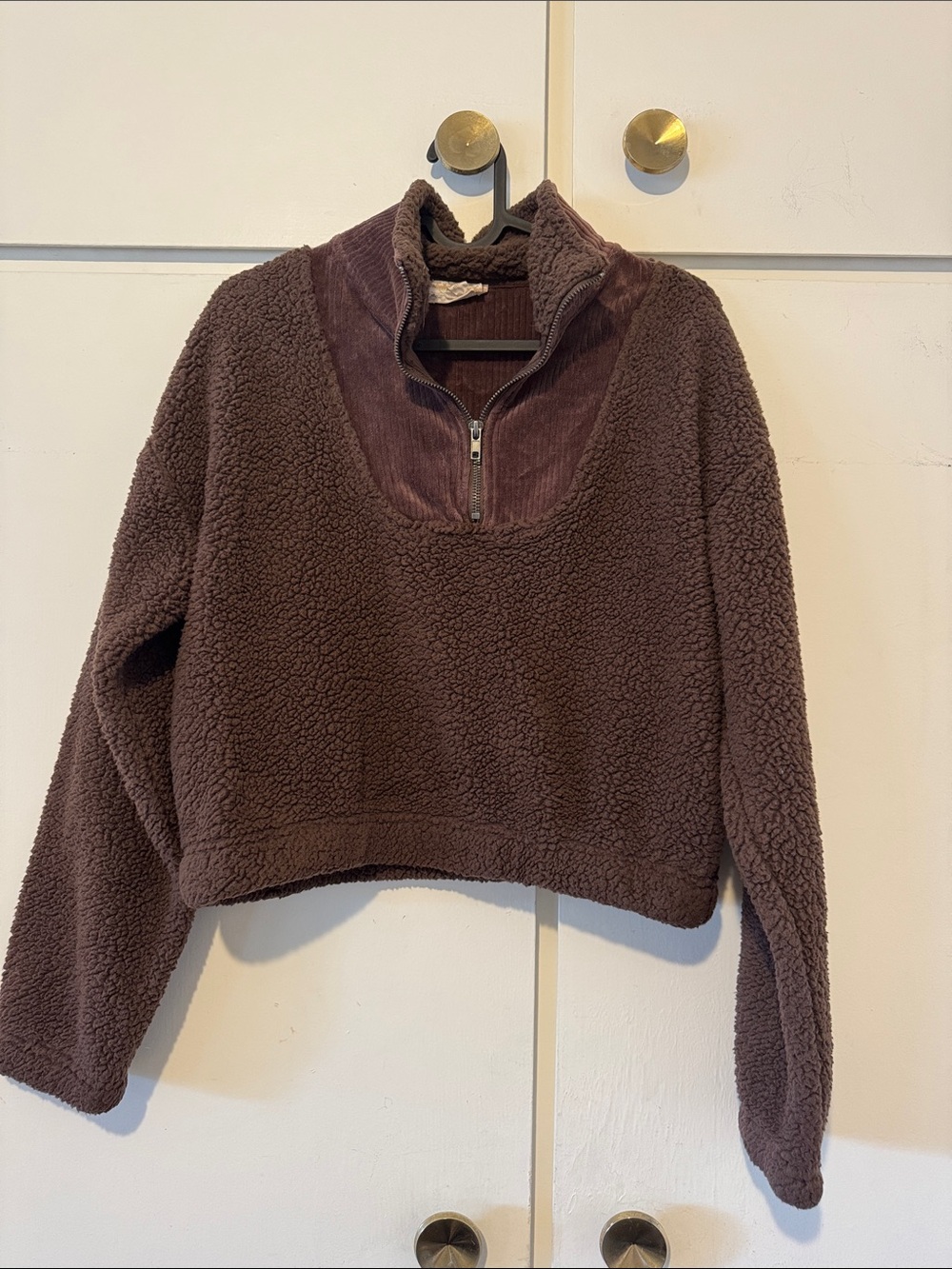 Pink Rose Cozy Half-Zip Sherpa Pullover Jacket - Chocolate Brown
